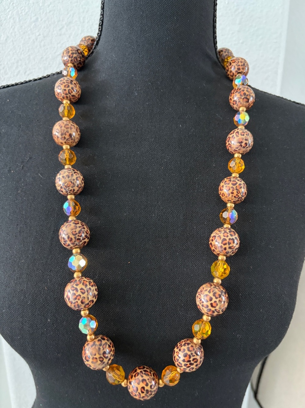 Joan Rivers Leopard Print Bead Necklace in Amber and Iridescent